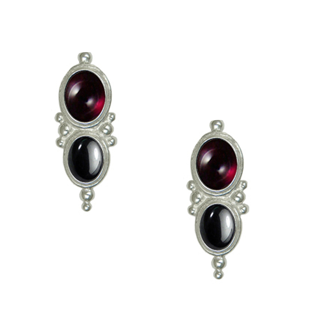 Sterling Silver Drop Dangle Earrings With Garnet And Hematite